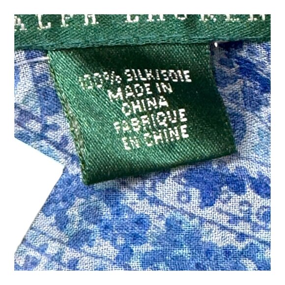 Ralph Lauren Blue Paisley Silk Ruffled Scarf Luxe Y2K New With Tag Green Label - Picture 5 of 6